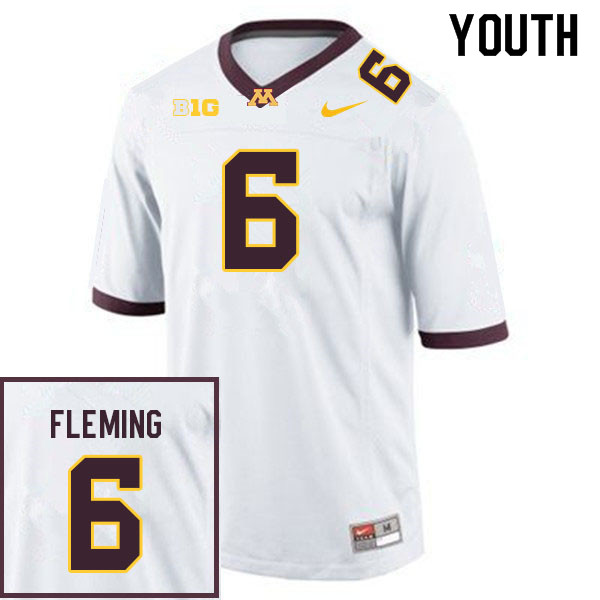 Youth #6 Miles Fleming Minnesota Golden Gophers College Football Jerseys Sale-White - Click Image to Close